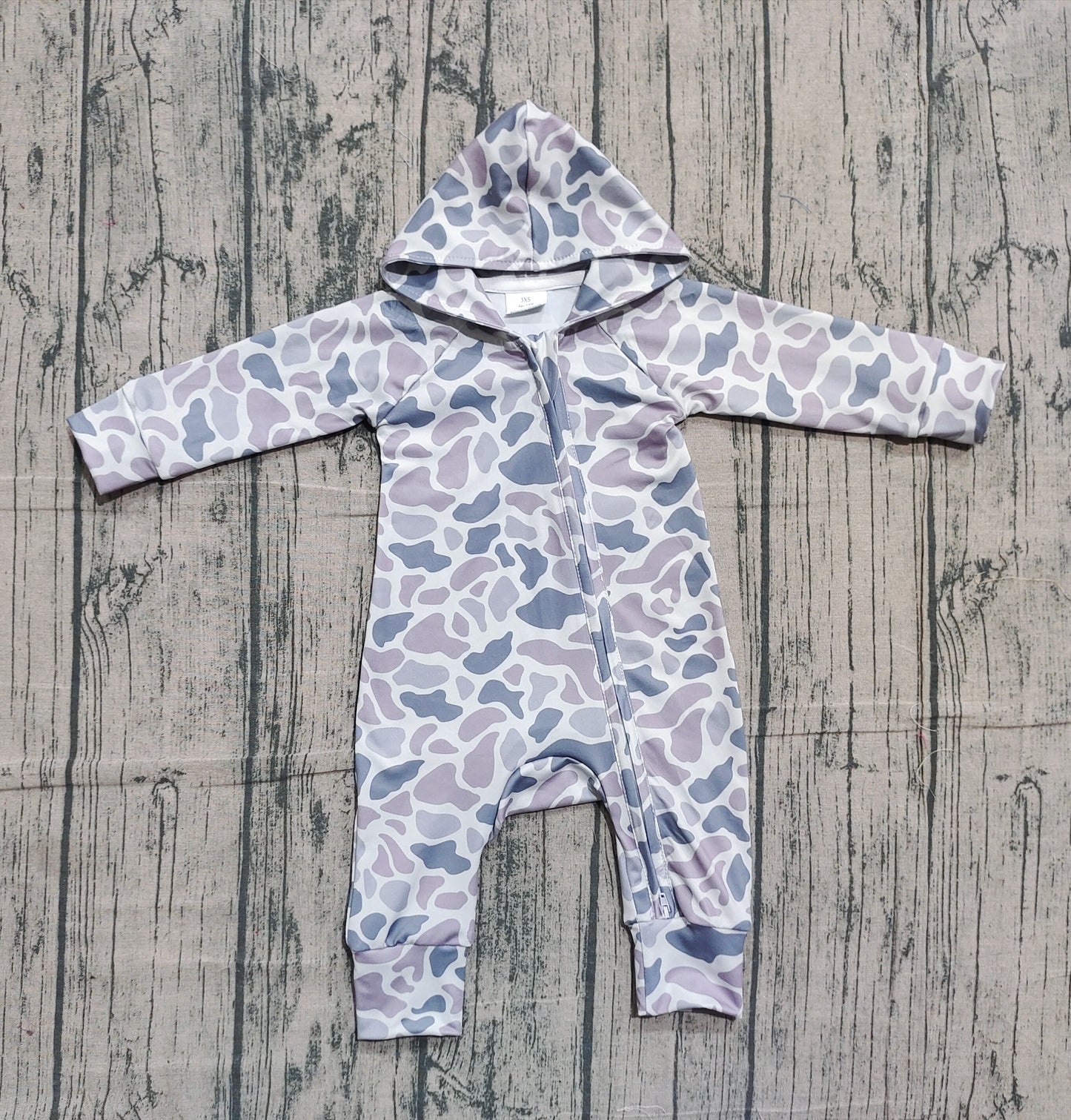 Long sleeves grey camo baby kids hooded zipper romper