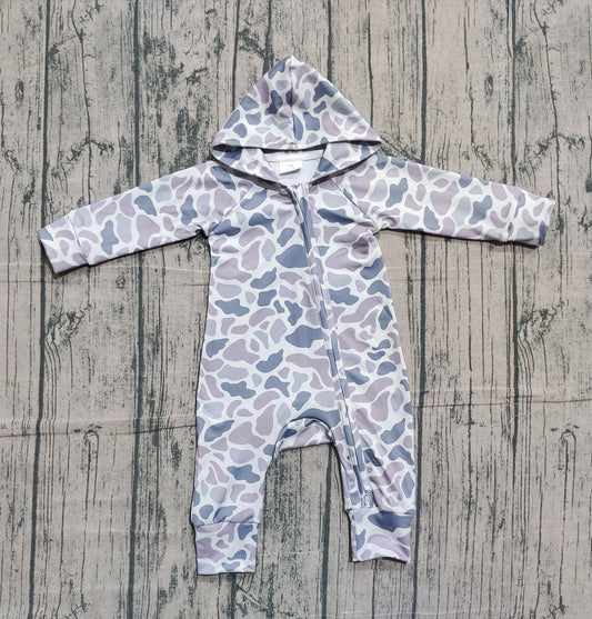 Long sleeves grey camo baby kids hooded zipper romper