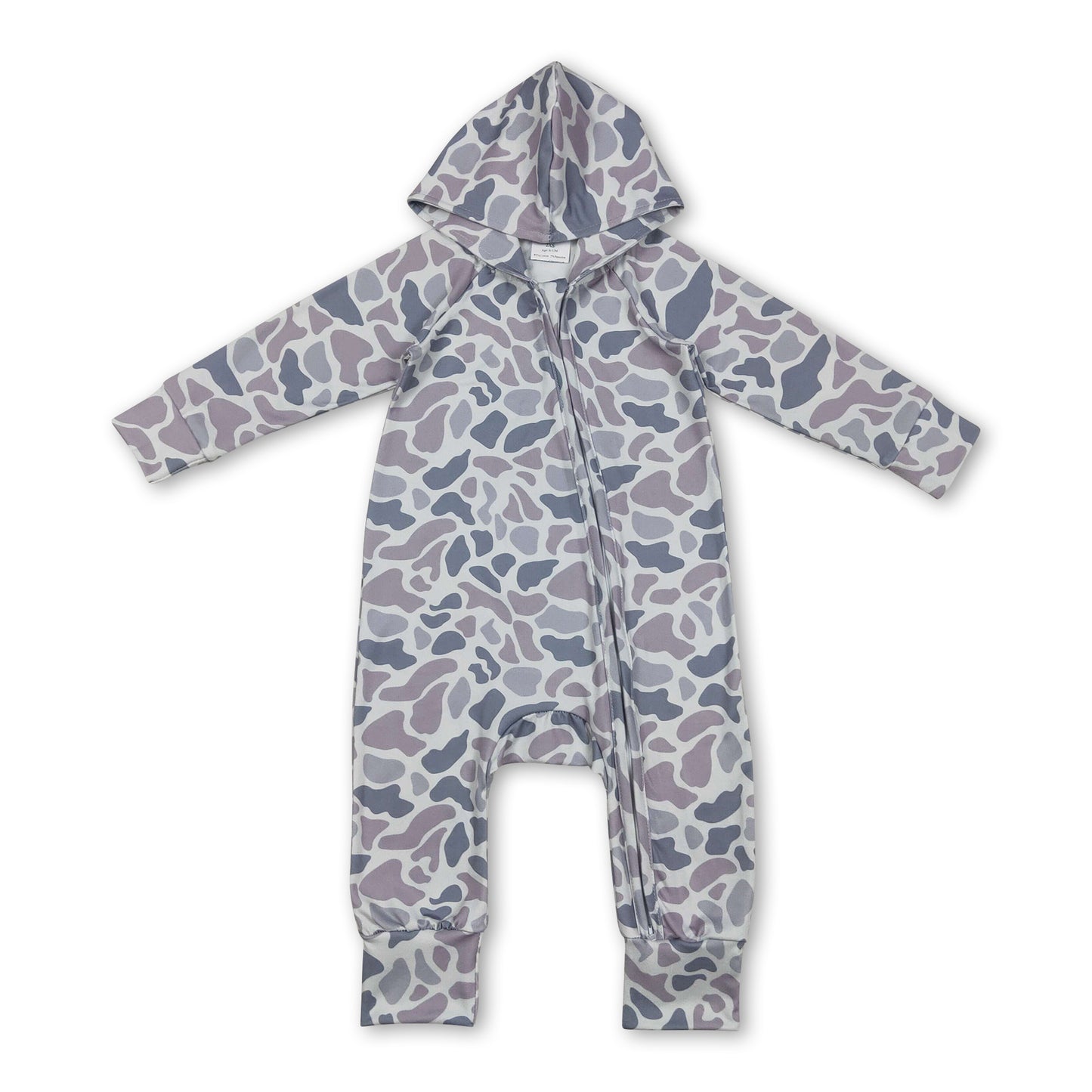 Long sleeves grey camo baby kids hooded zipper romper