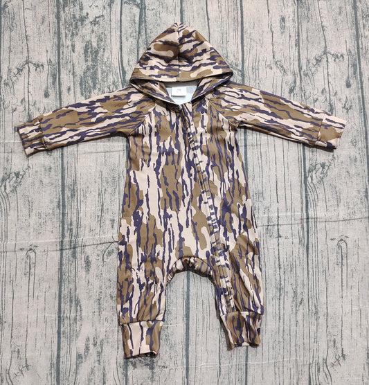 Long sleeves olive camo baby kids hooded zipper romper