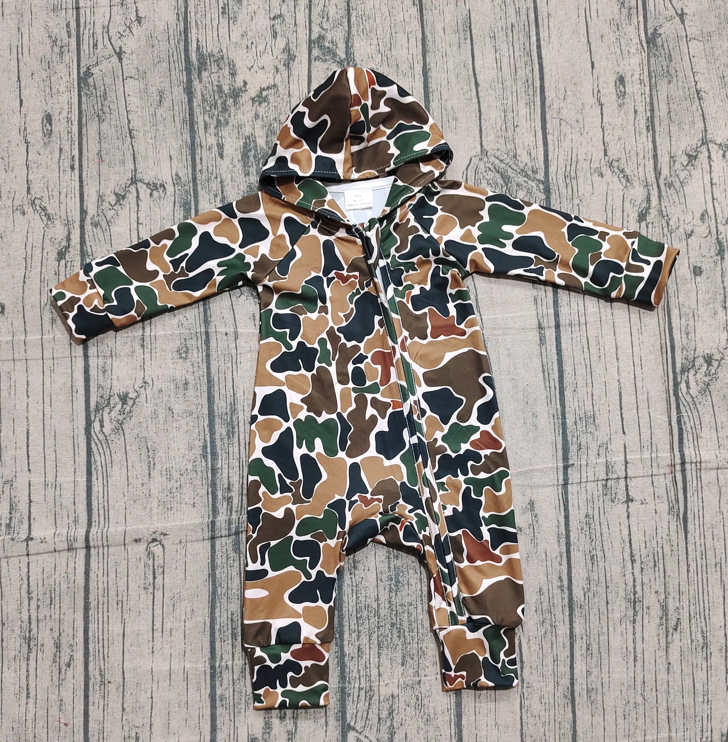 Long sleeves brown camo baby kids hooded zipper romper
