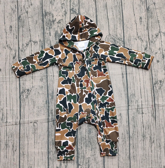 Long sleeves brown camo baby kids hooded zipper romper