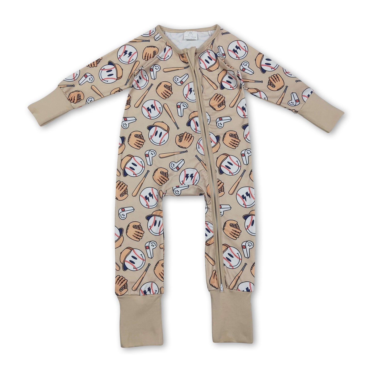 Long sleeves khaki baseball baby kids zipper romper