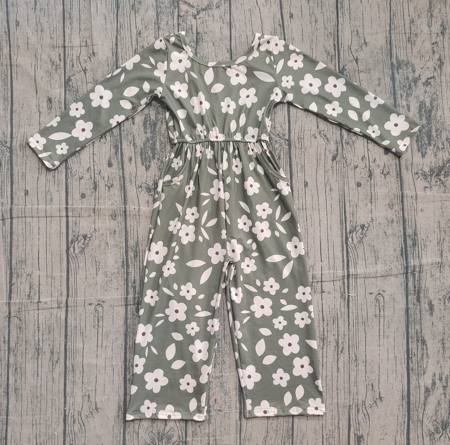 Long sleeves floral pockets kids girls jumpsuit