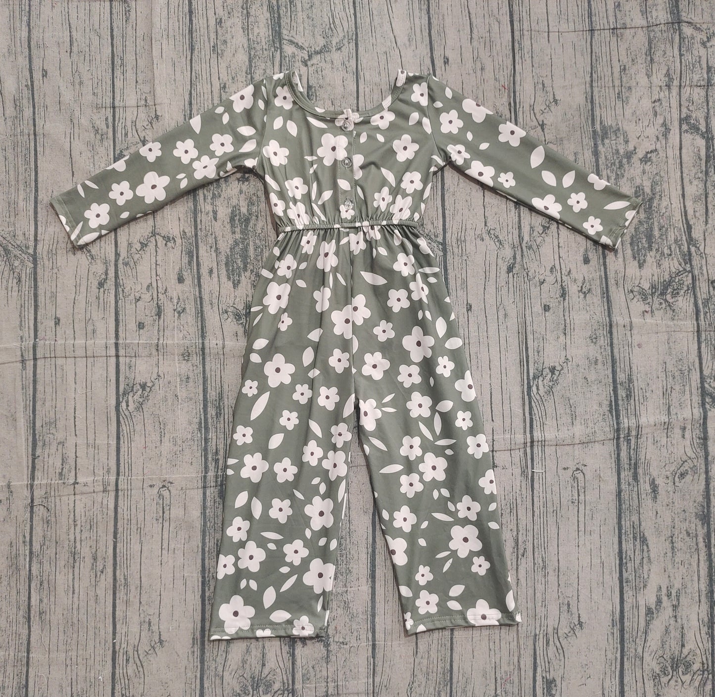 Long sleeves floral pockets kids girls jumpsuit