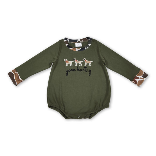 Long sleeves gone hunting dog baby boy romper