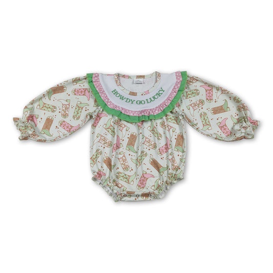 Howdy go lucky boots western baby St Patrick's romper