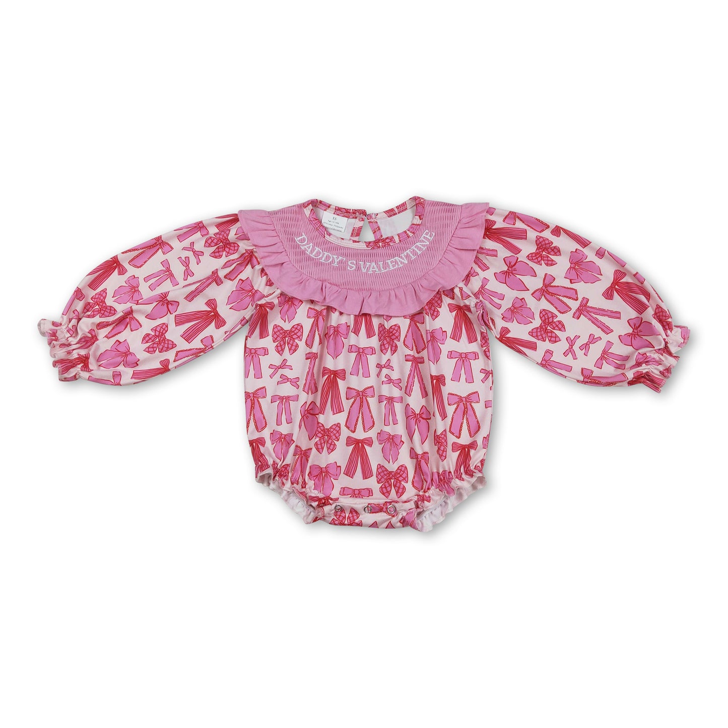 Pink bow daddy's valentine smocked baby girls romper