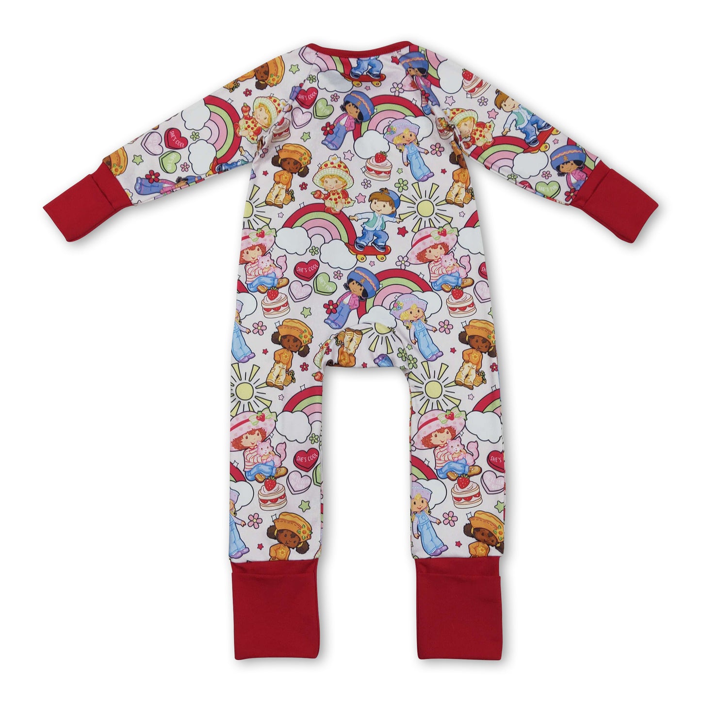 Long sleeves rainbow strawberry baby girls zipper romper