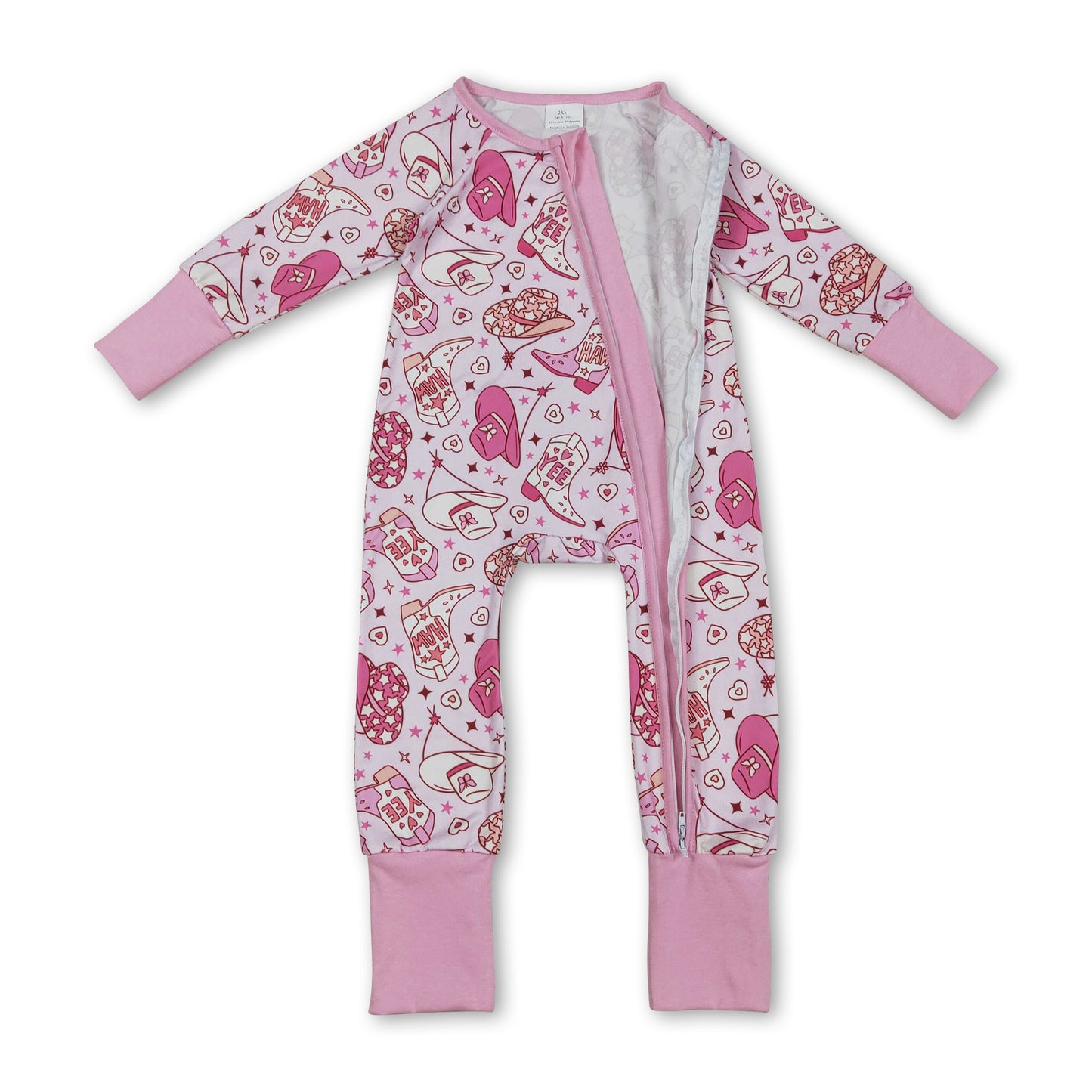 Pink heart boots hat western girls Valentine's zipper romper