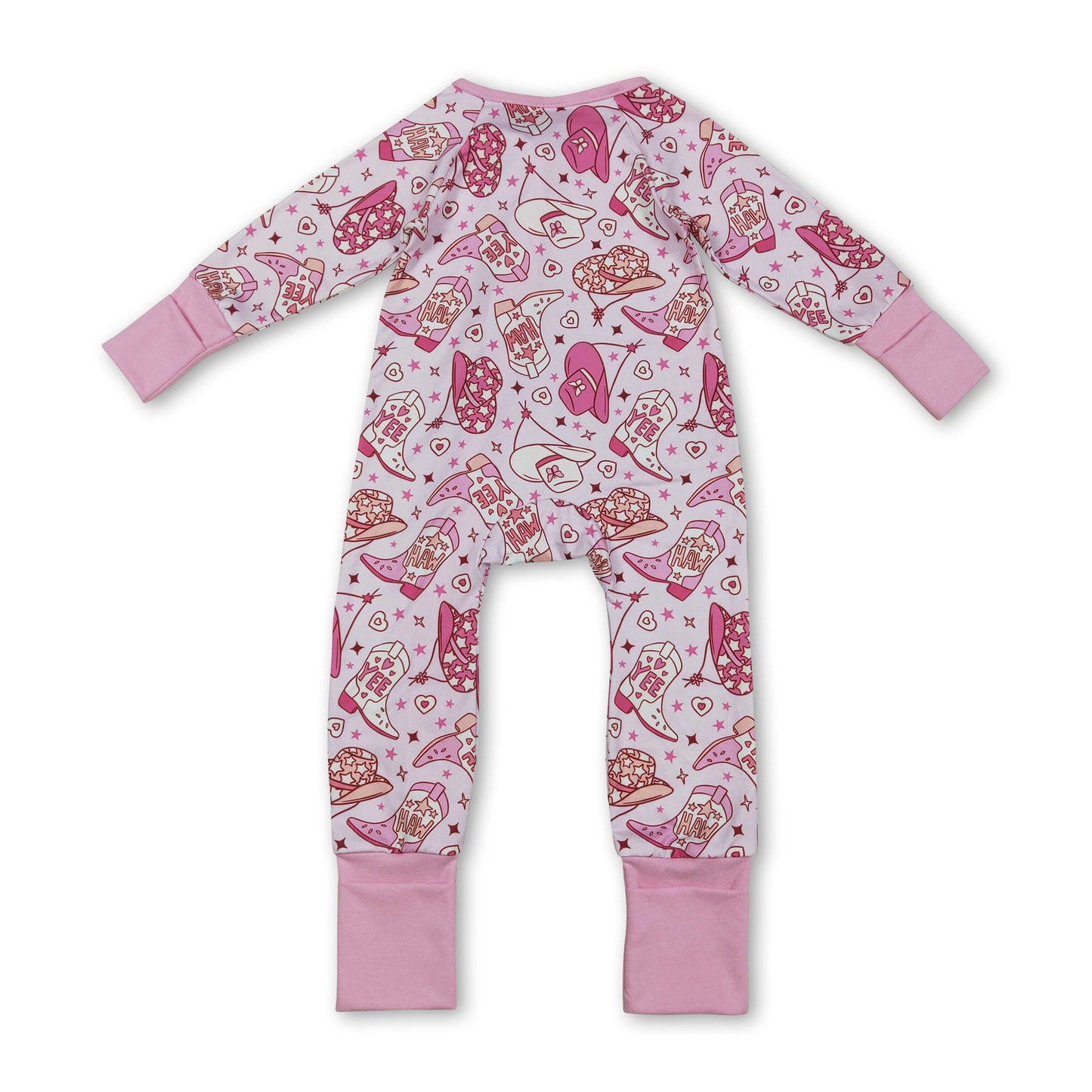 Pink heart boots hat western girls Valentine's zipper romper