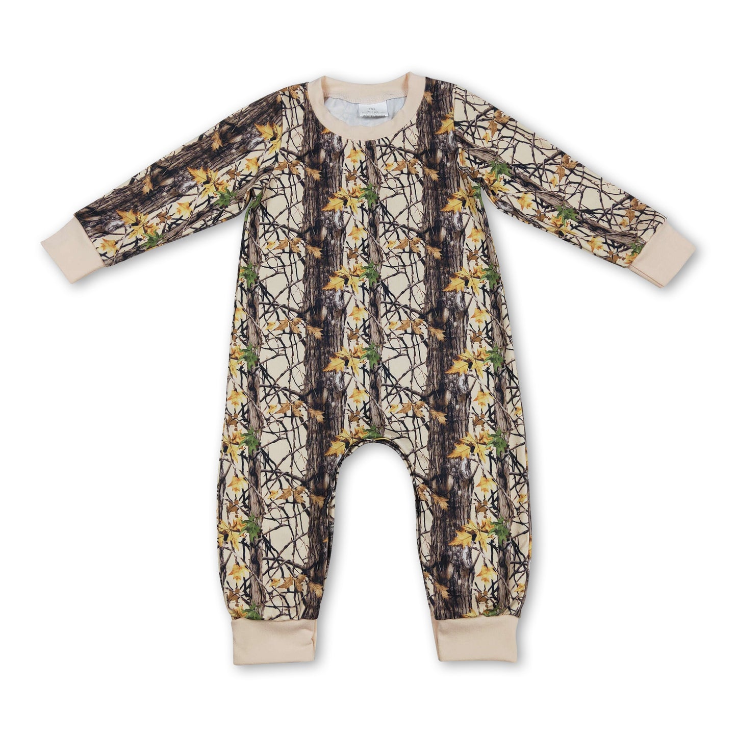 Long sleeves camo leaves baby boy romper