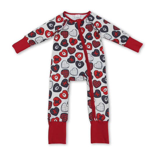 Long sleeves red heart baby girls Valentine's zipper romper