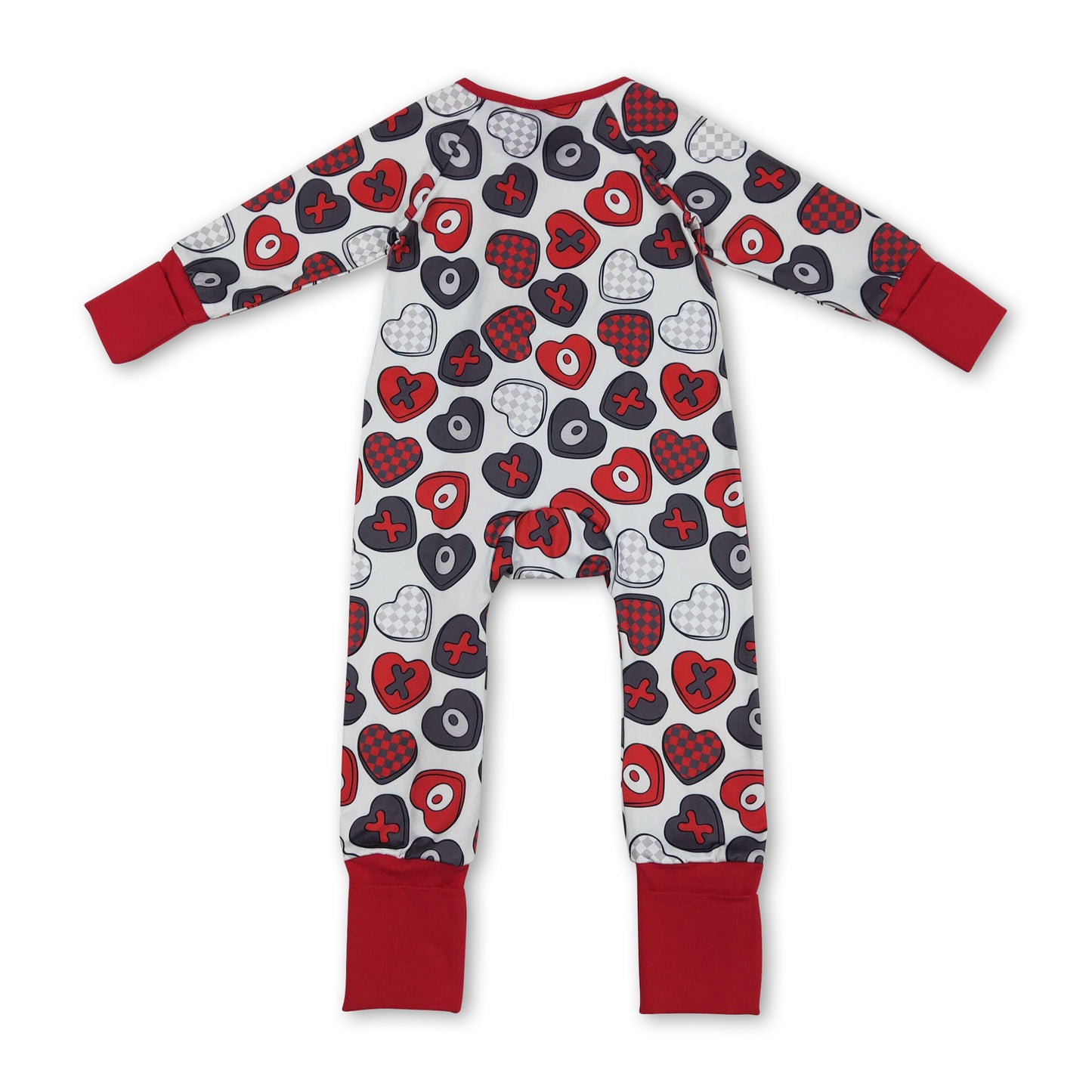 Long sleeves red heart baby girls Valentine's zipper romper