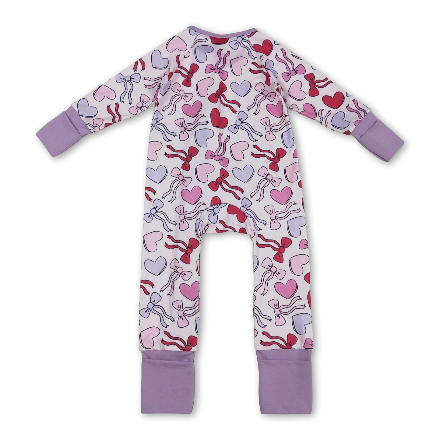 Long sleeves lavender heart bow baby Valentine's romper