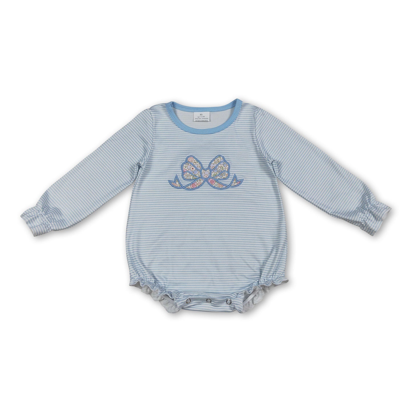 Long sleeves floral bow embroidery stripe baby girl romper