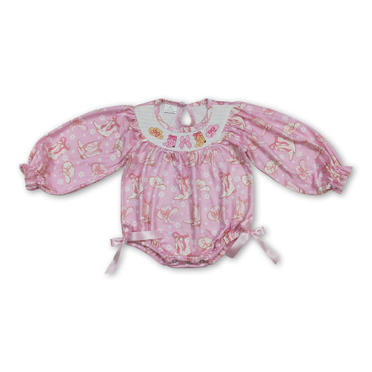 Long sleeves boots hat bow western baby girls romper