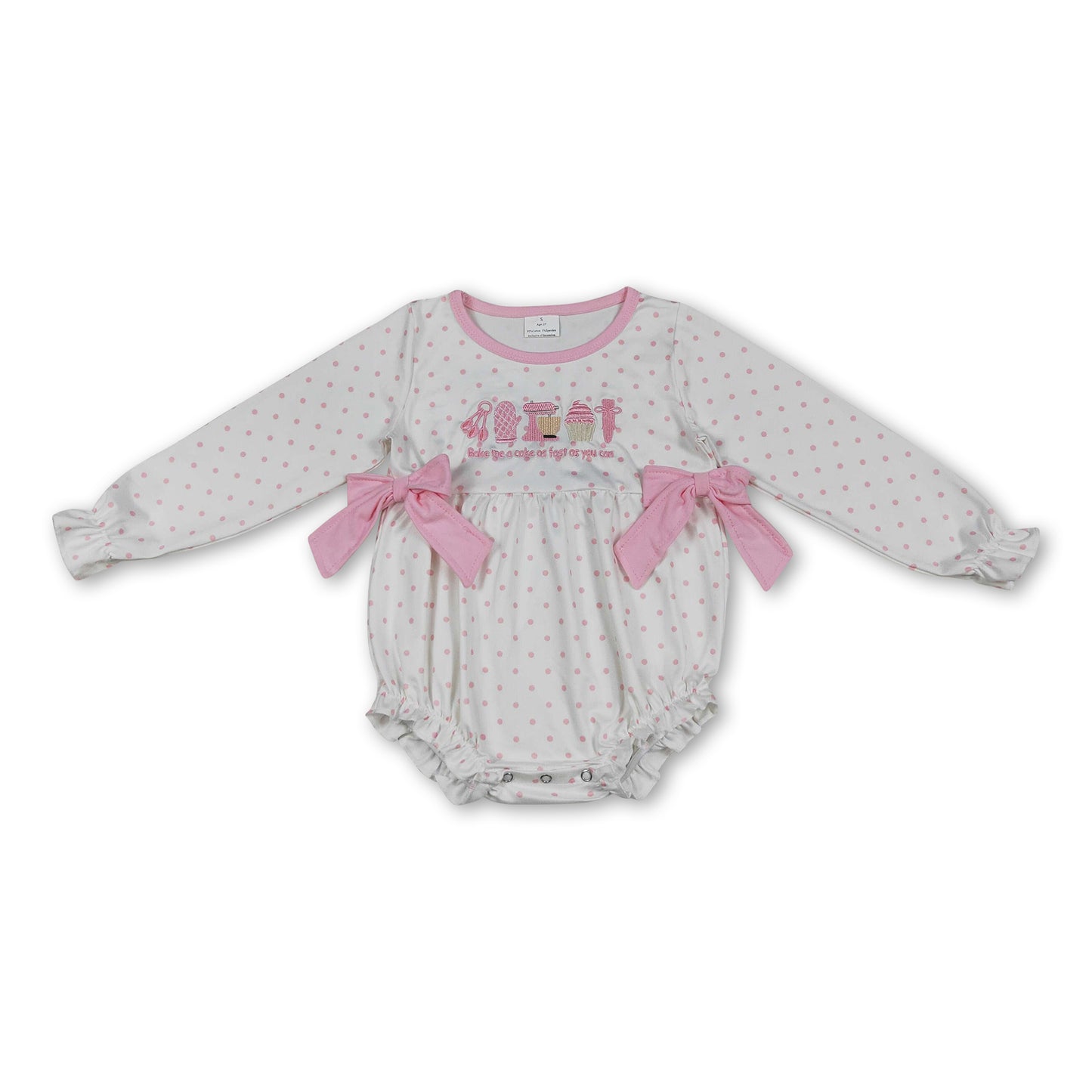 Long sleeves pink polka dots cake baby girls romper