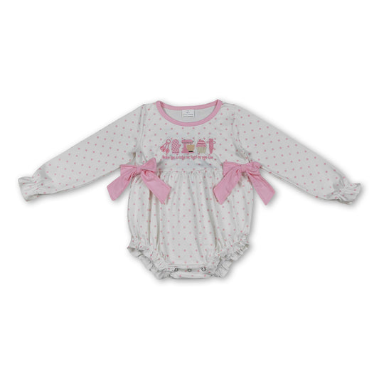 Long sleeves pink polka dots cake baby girls romper