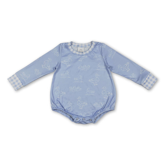 Long sleeves light blue duck baby boys romper