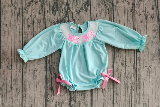 Long sleeves donut XOXO smocked baby girl Valentine's romper