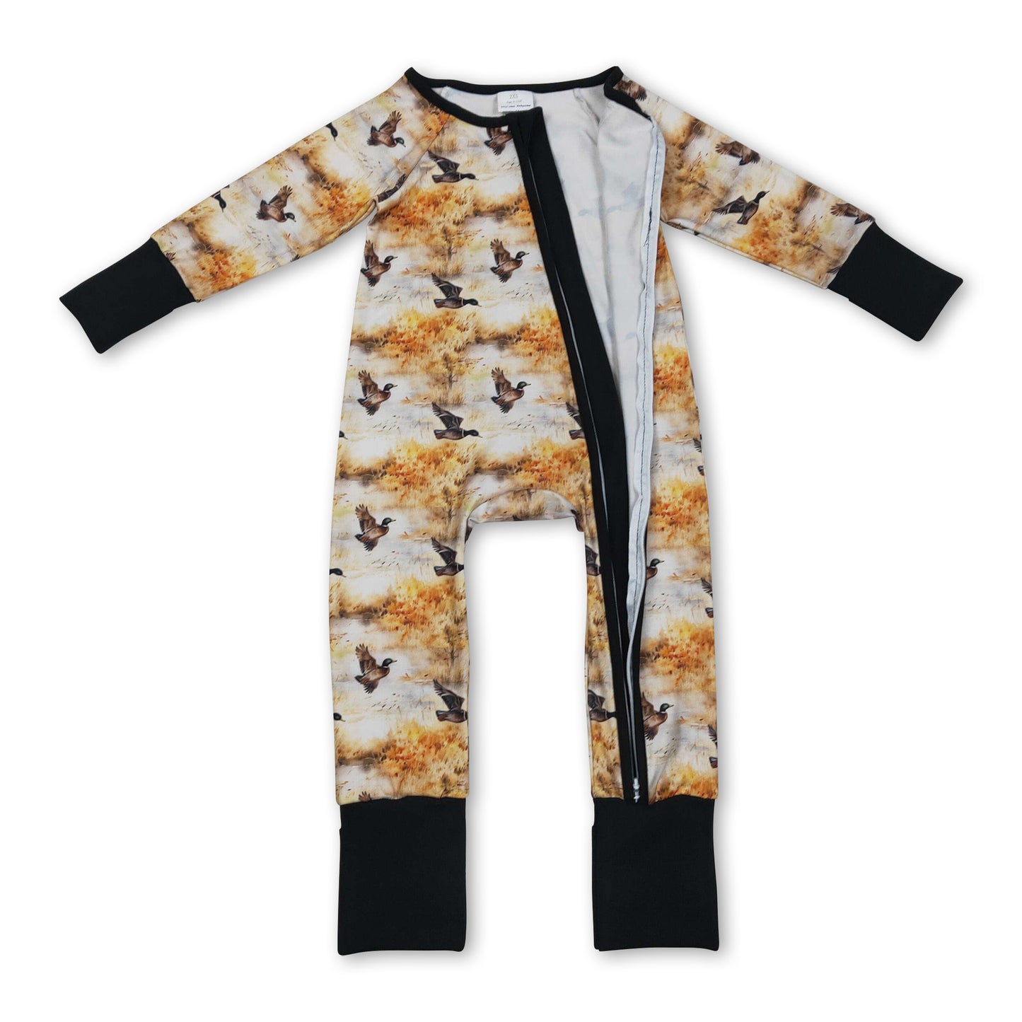 Long sleeves duck print baby boy zipper romper