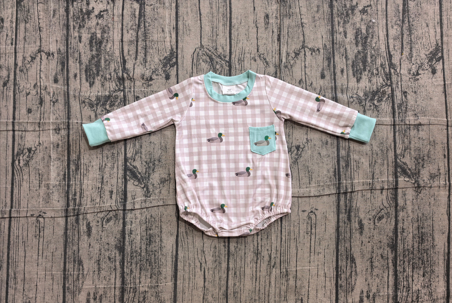Duck embroidery plaid pocket plaid boy romper
