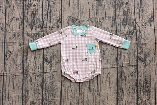 Duck embroidery plaid pocket plaid boy romper