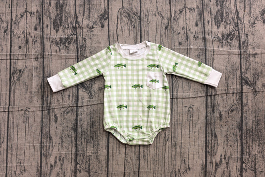 Long sleeves fish pocket plaid baby boy romper