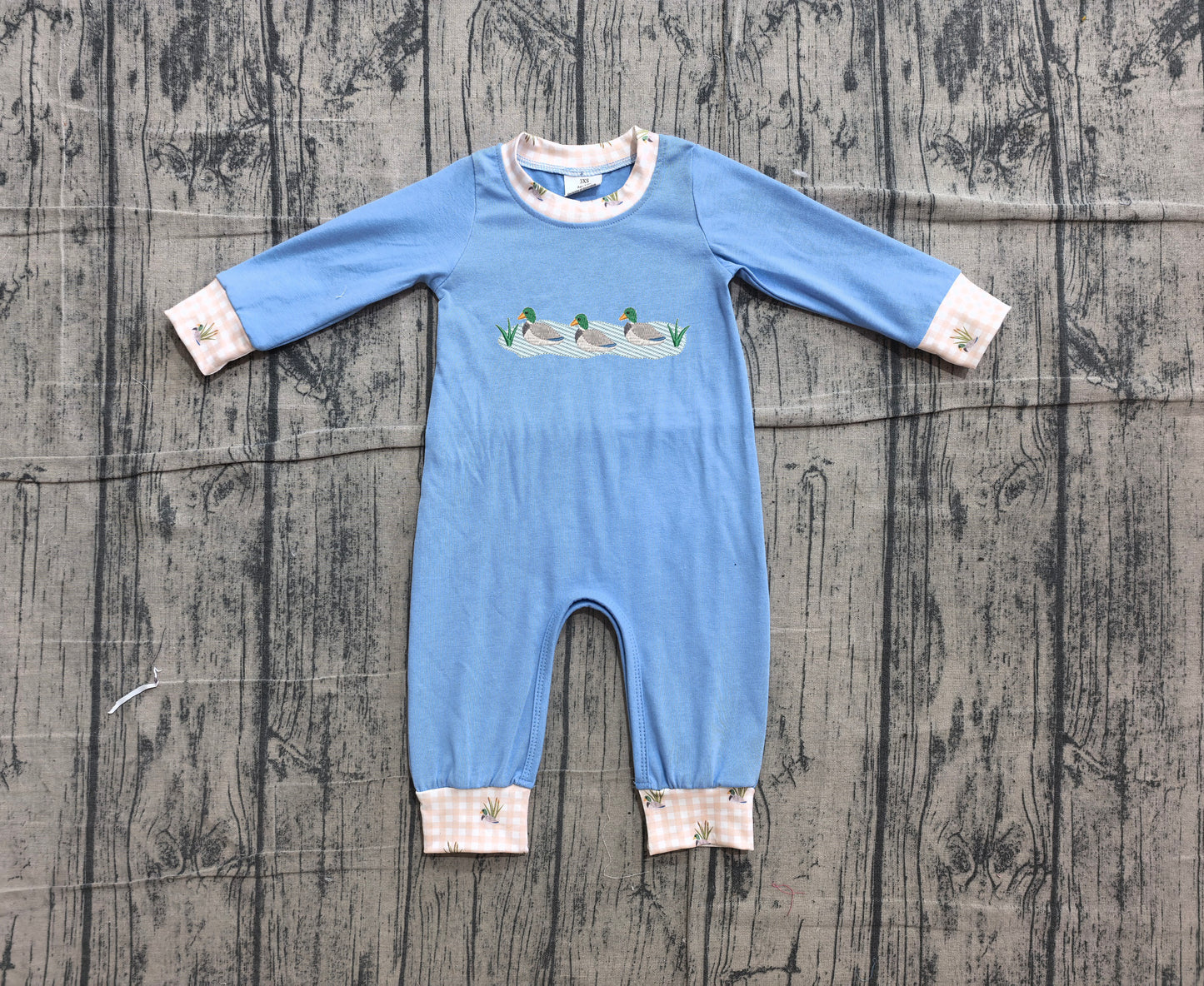 Long sleeves duck embroidery baby boy romper