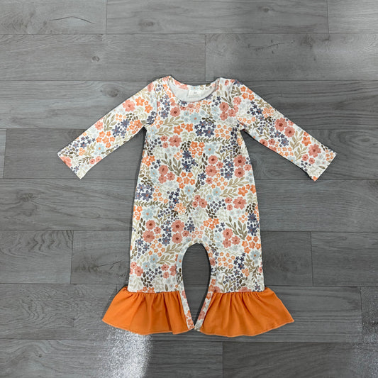 Ruffle floral long sleeves baby girls fall romper