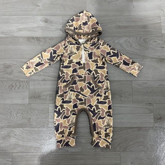 Long sleeves duck camo baby boys hooded romper