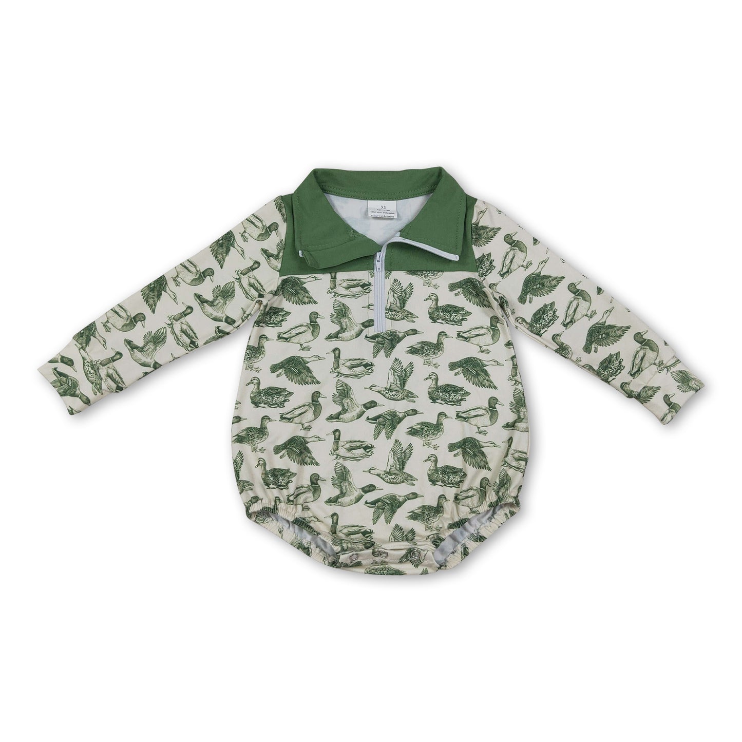 Long sleeves green duck baby boy fall romper