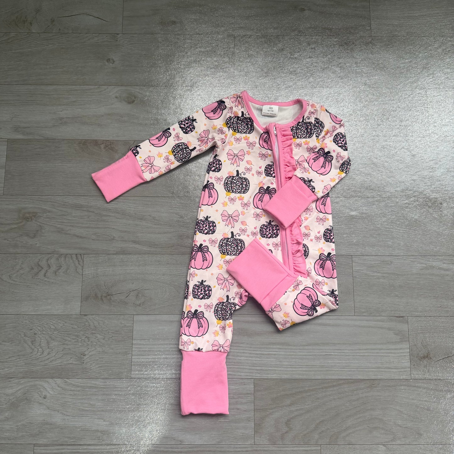 Long sleeves leopard pink bow baby girls fall zipper romper