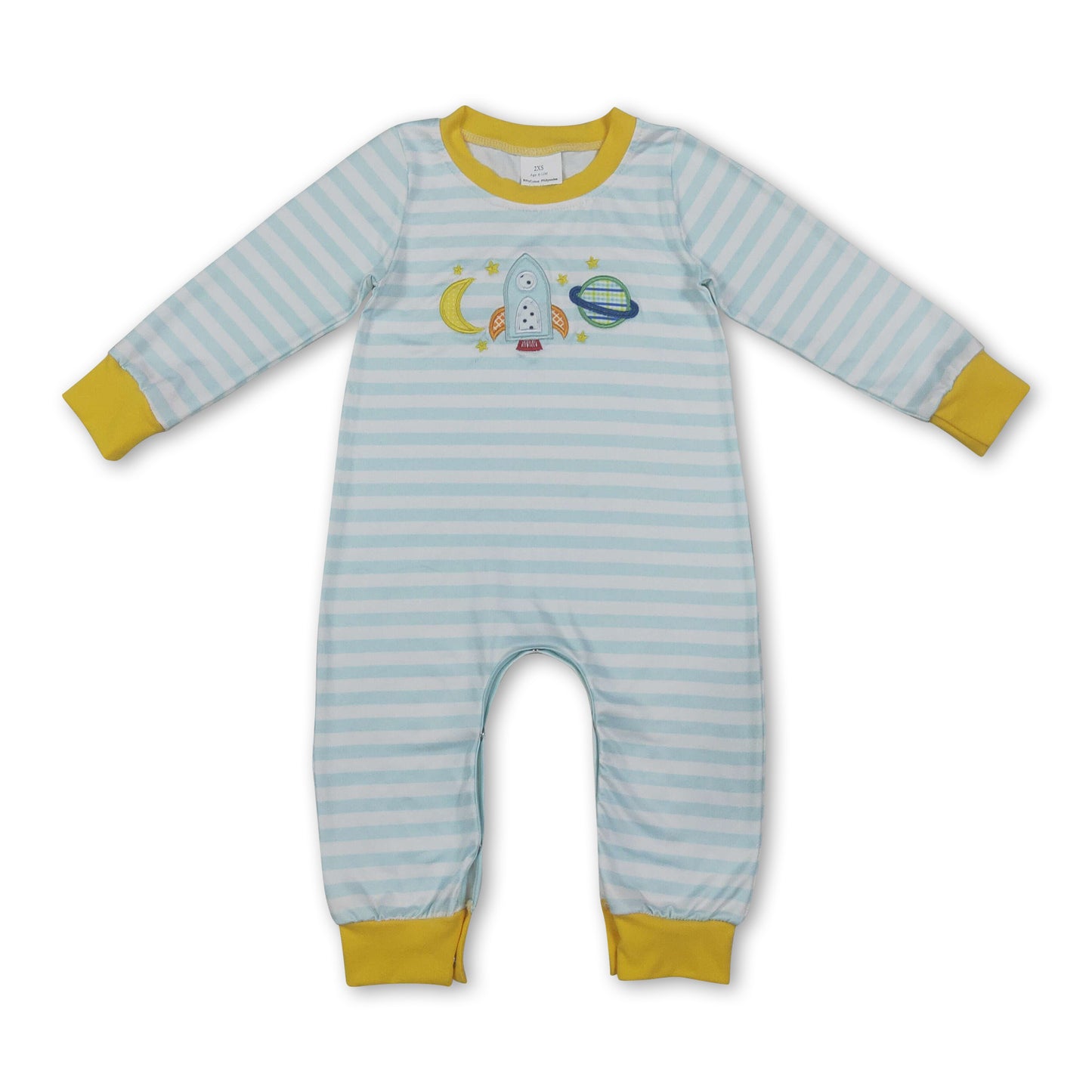 Long sleeves moon rocket embroidery baby boy romper