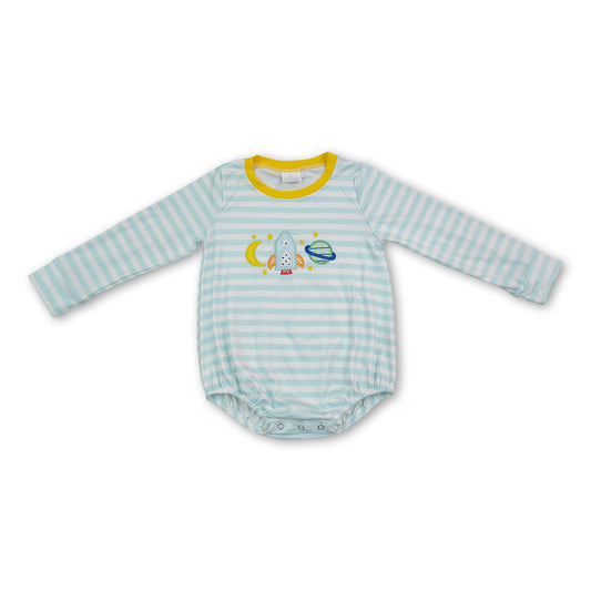 Stripe moon rocket embroidery baby boy romper