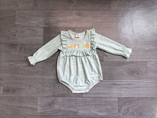 Plaid turkey pumpkin pie baby girls Thanksgiving romper