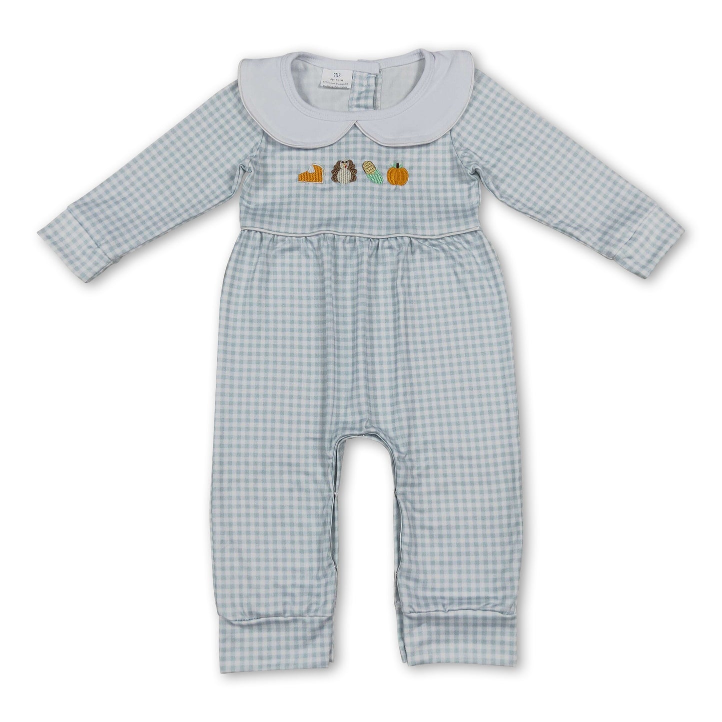 Plaid turkey pumpkin pie baby boys Thanksgiving romper