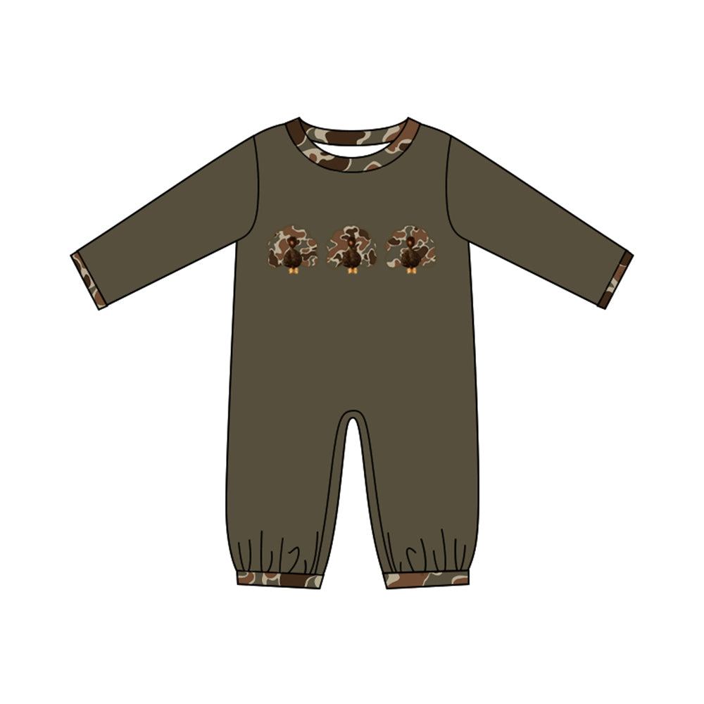 Turkey camo embroidery baby boy Thanksgiving romper