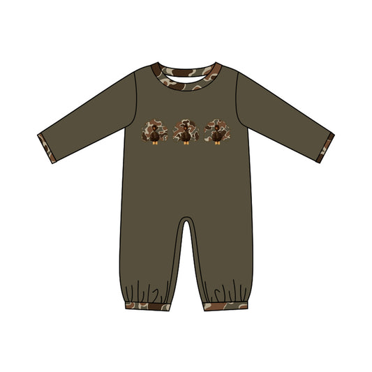 Turkey camo embroidery baby boy Thanksgiving romper