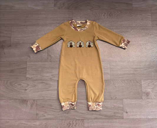 Turkey camo embroidery boy Thanksgiving romper