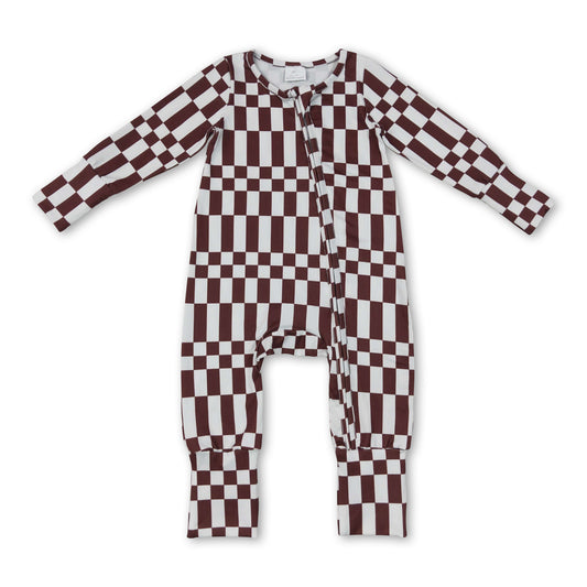 Long sleeves plaid stripe baby boy fall zipper romper