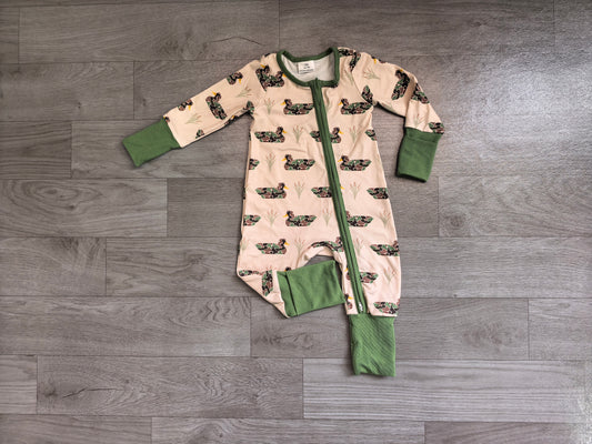 Long sleeves camo duck baby boy hunting zipper romper