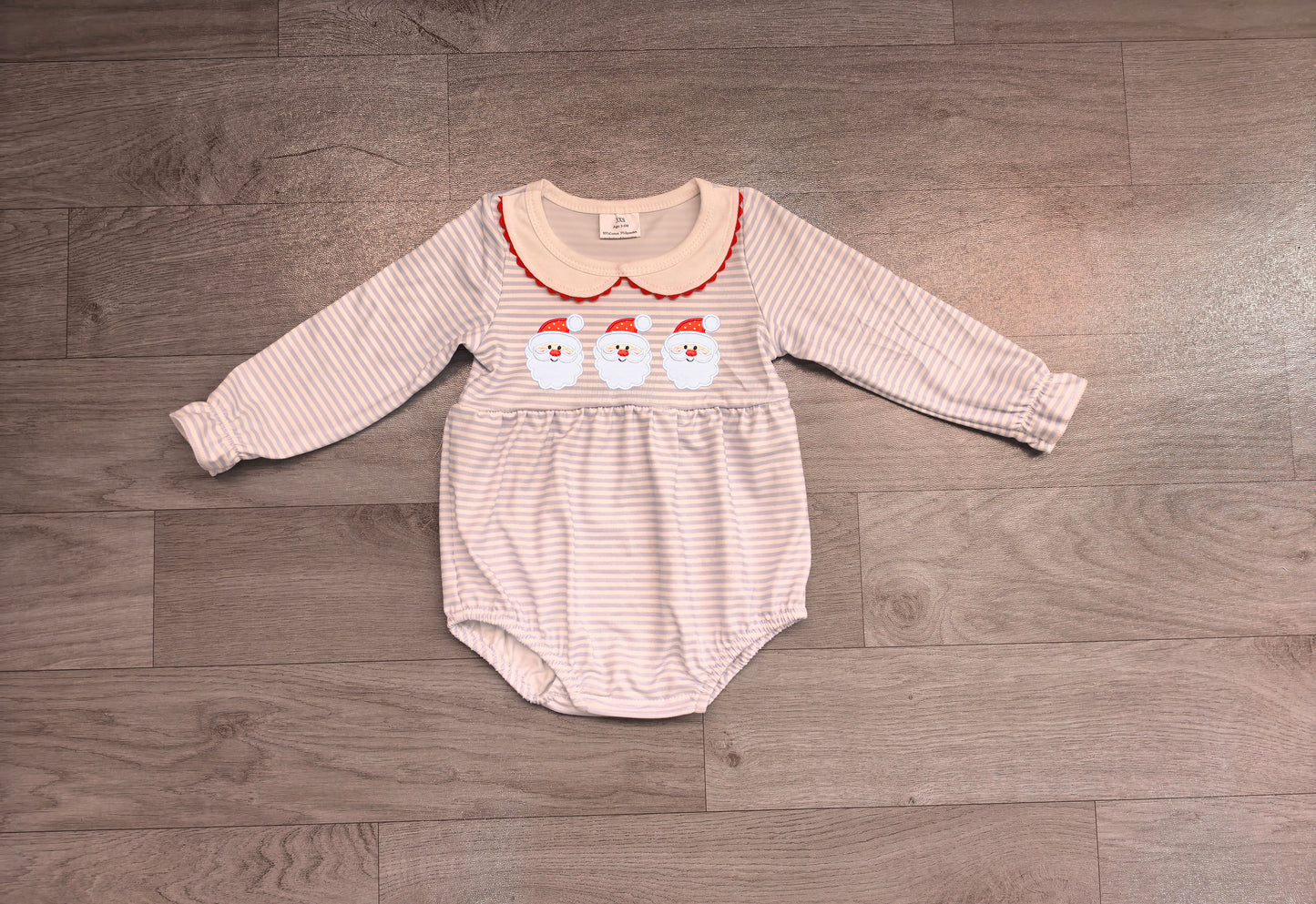 Stripe santa embroidery baby girls Christmas romper