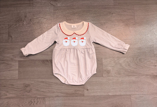 Stripe santa embroidery baby girls Christmas romper