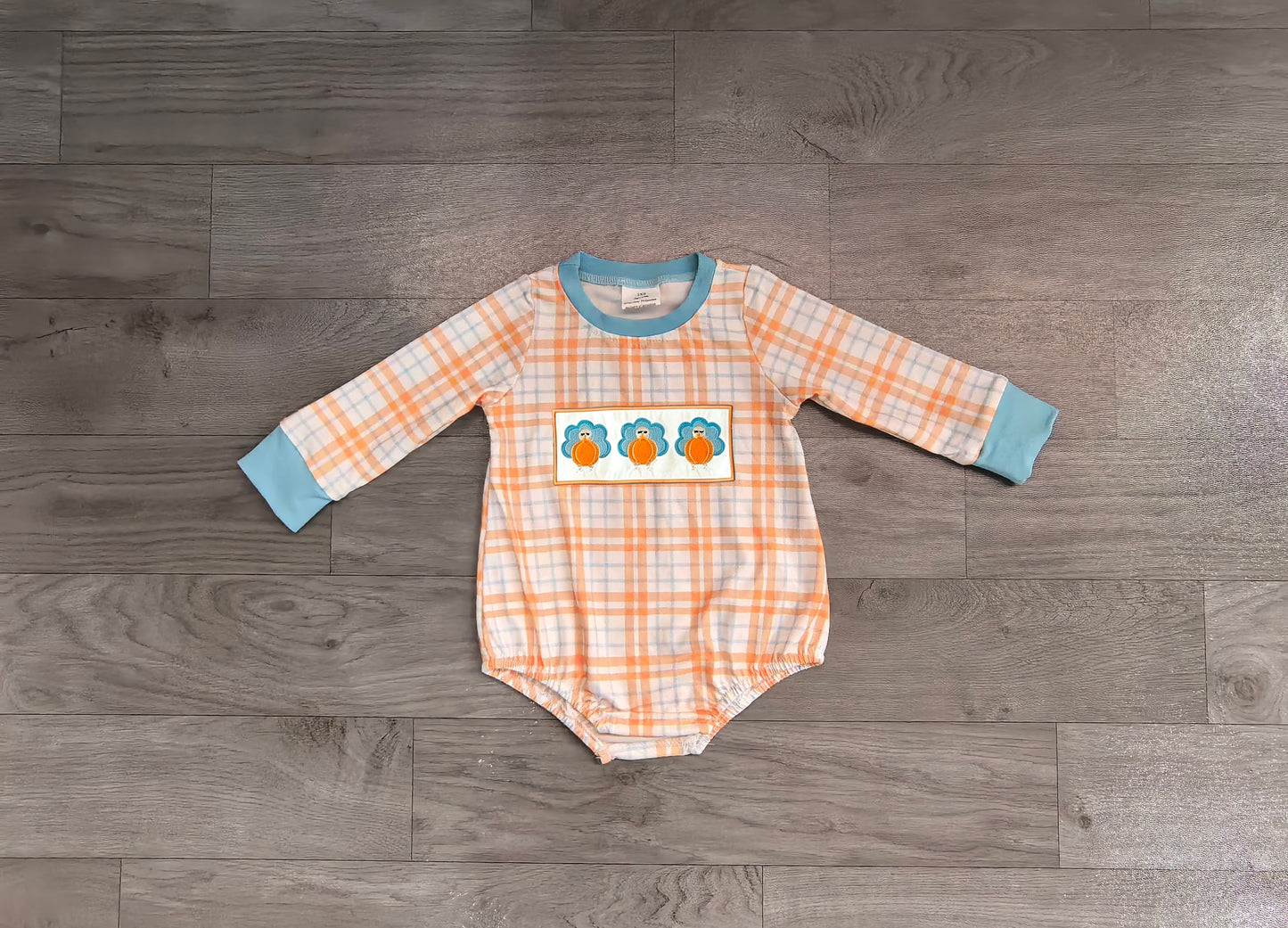 Plaid turkey pumpkin embroidery boy Thanksgiving romper