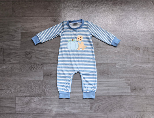 Long sleeves stripe pumpkin dog baby boy fall romper