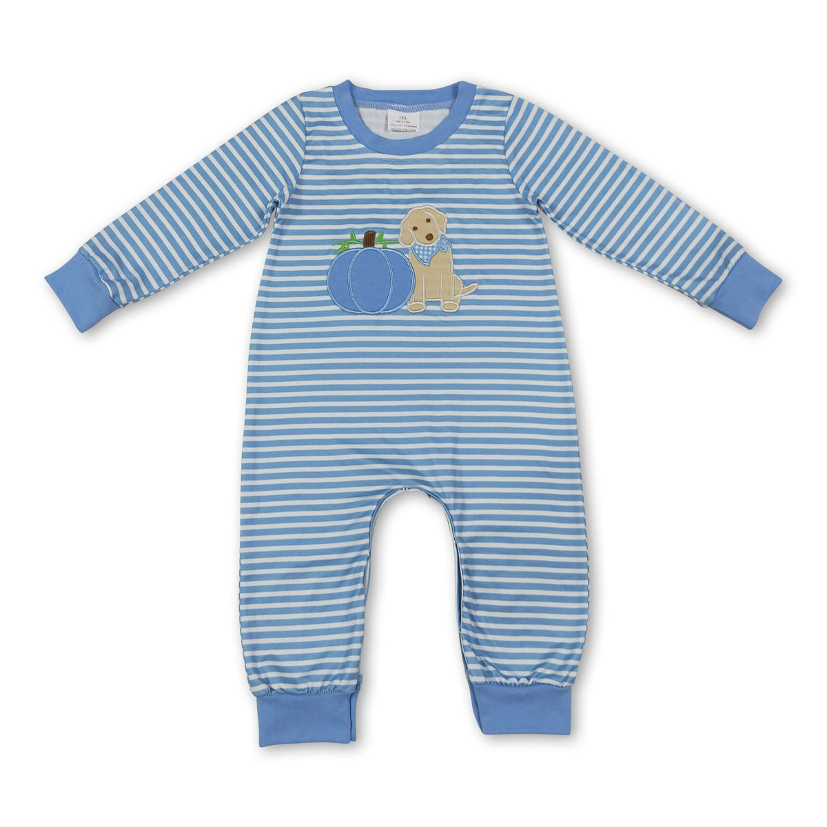 Long sleeves stripe pumpkin dog baby boy fall romper