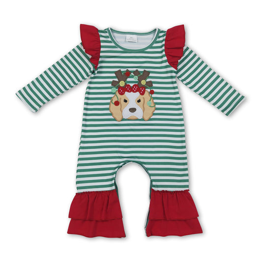 Dog Christmas lighting embroidery baby girls romper