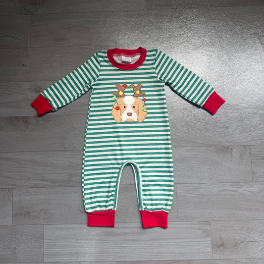 Dog Christmas lighting embroidery baby boys romper